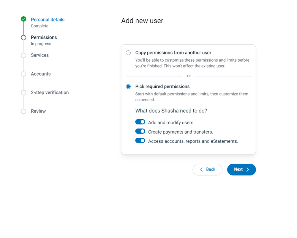 Selecting a permission option