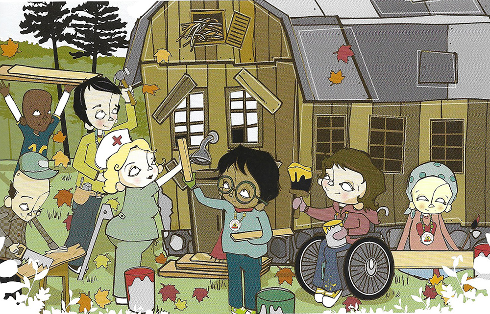 Kids and adults repair Barny