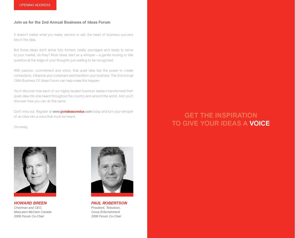 Text on red background: Get the inspiration to give your ideas a voice