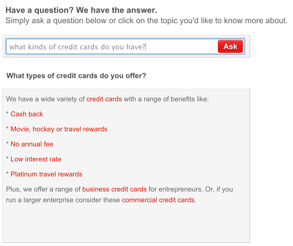 content explaining credit card options
