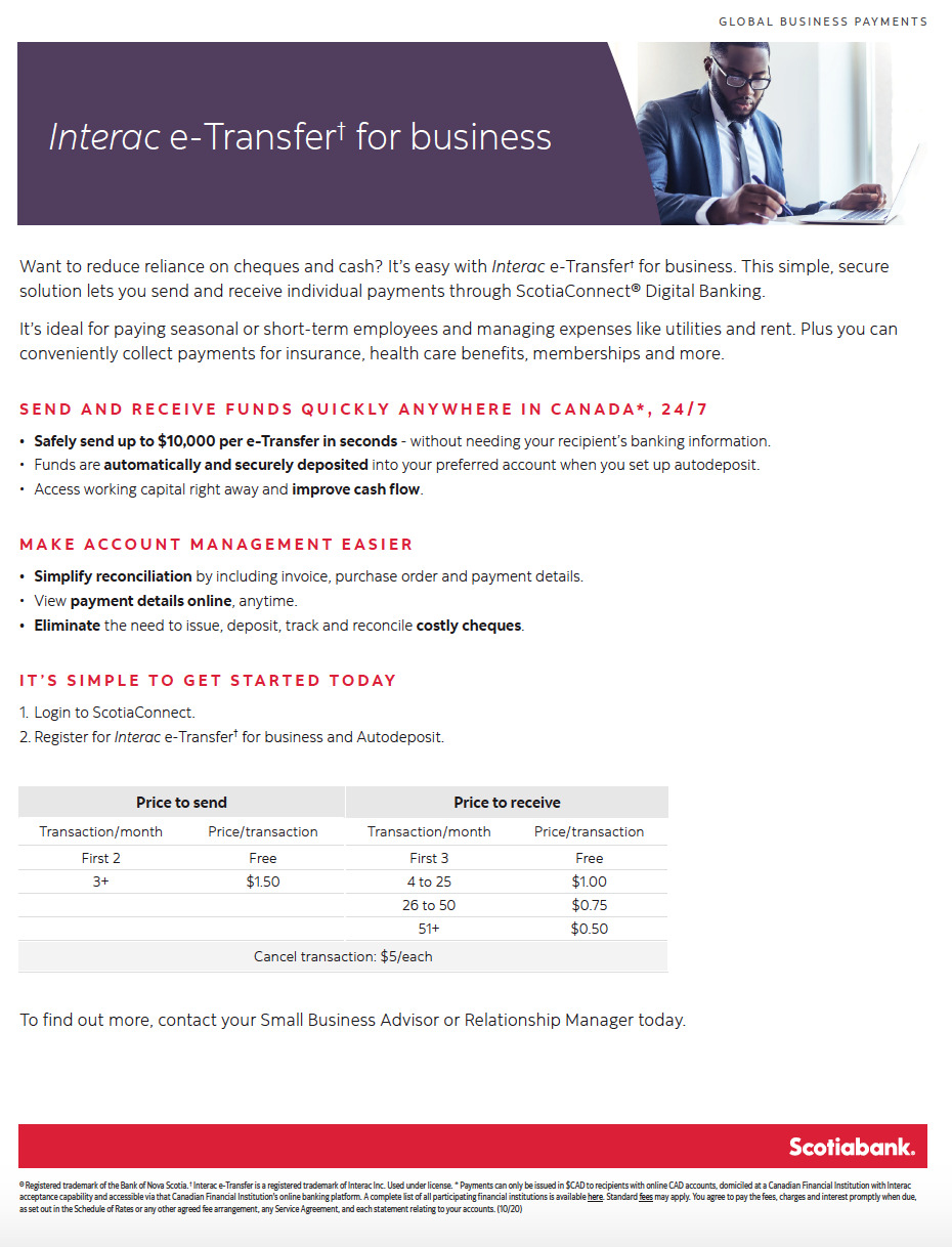 Benefits and pricing of e-Transfer service