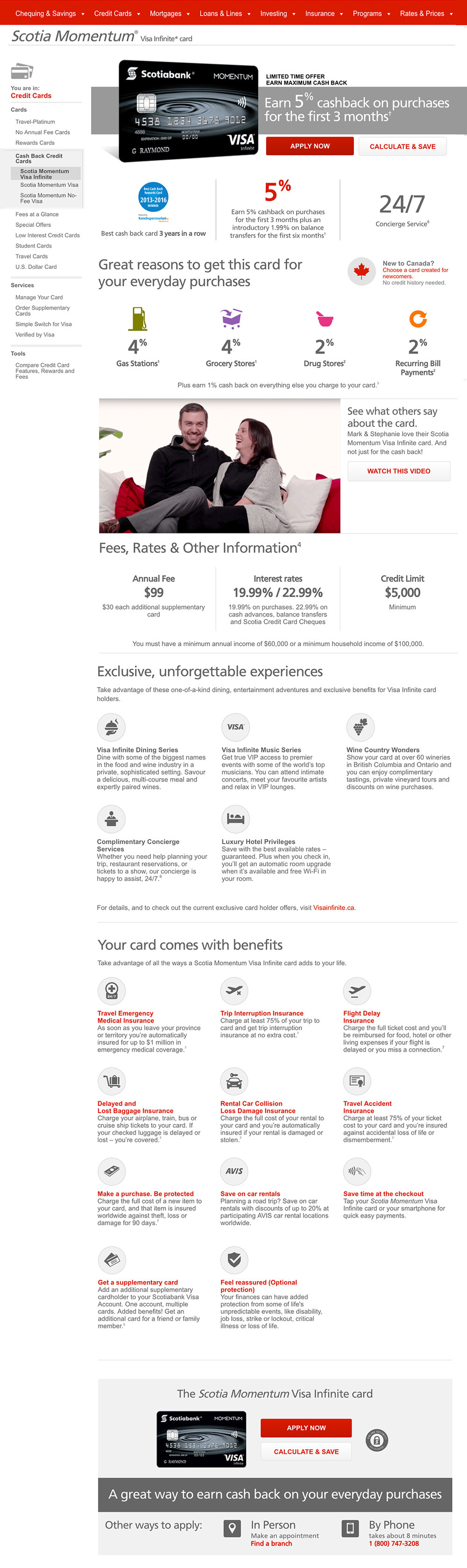 Momentum Visa webpage