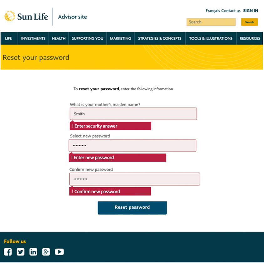 Fields to confirm ID, enter /confirm new password